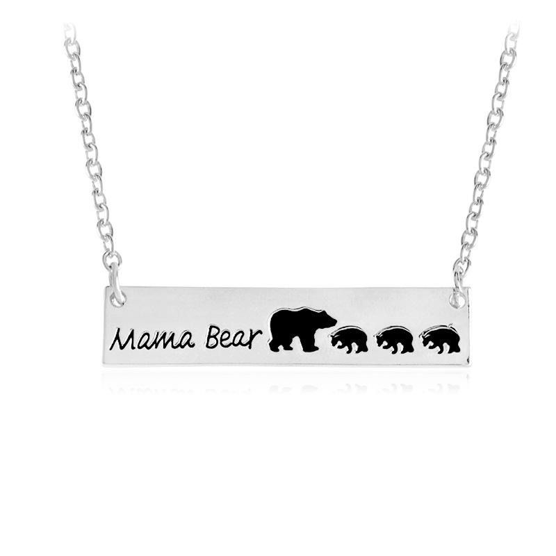 Kreativa Bokstäver Graverade Mama Bear Hänge Halsband Söt Familj Nyckelben Halsband För Kvinnor