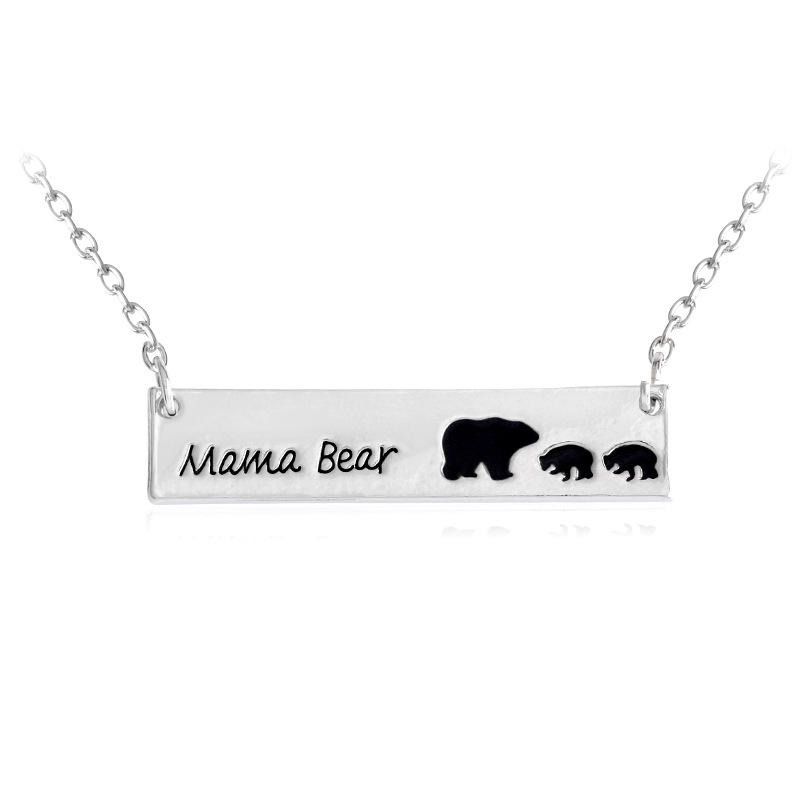 Kreativa Bokstäver Graverade Mama Bear Hänge Halsband Söt Familj Nyckelben Halsband För Kvinnor