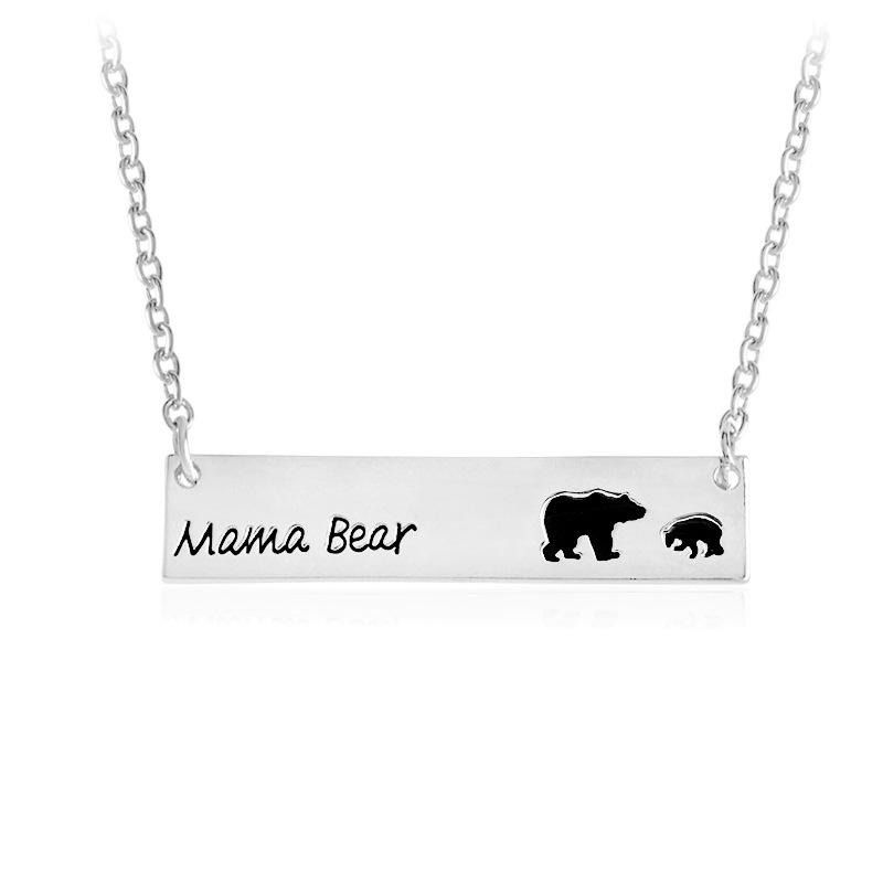 Kreativa Bokstäver Graverade Mama Bear Hänge Halsband Söt Familj Nyckelben Halsband För Kvinnor