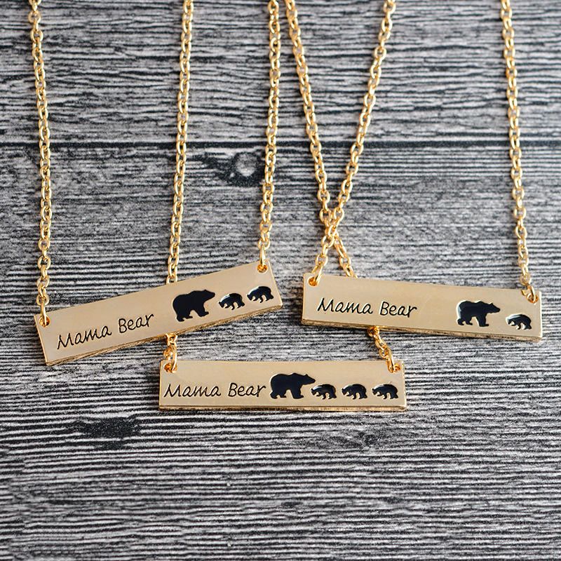 Kreativa Bokstäver Graverade Mama Bear Hänge Halsband Söt Familj Nyckelben Halsband För Kvinnor