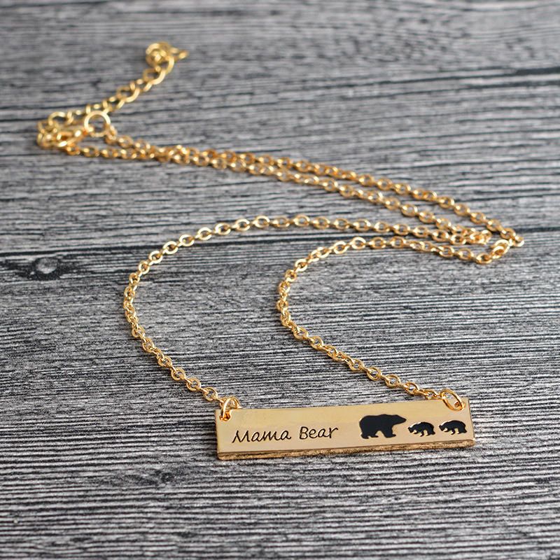 Kreativa Bokstäver Graverade Mama Bear Hänge Halsband Söt Familj Nyckelben Halsband För Kvinnor