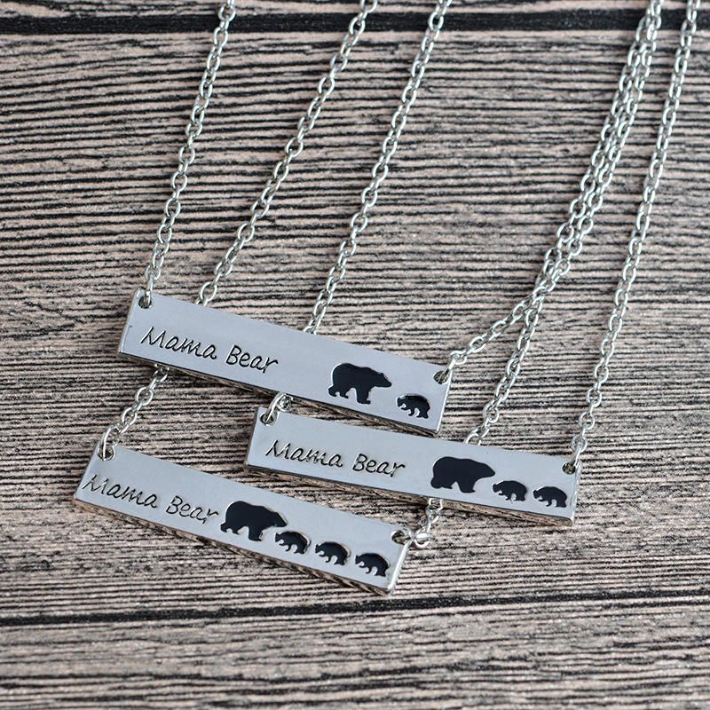 Kreativa Bokstäver Graverade Mama Bear Hänge Halsband Söt Familj Nyckelben Halsband För Kvinnor