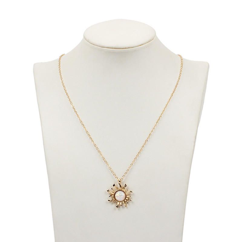 Mode Silver Guld Solblomma Hänge Halsband Opal Chain Statement Halsband För Kvinnor