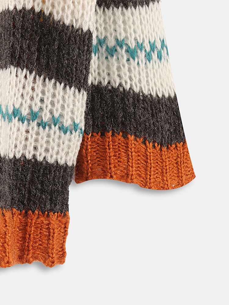 Damer Casual Randiga Color-block Sweater Cardigans