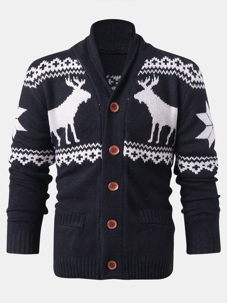 Ren-julknapp För Män Tjock Varm Fritidsstickad Cardigan-tröja