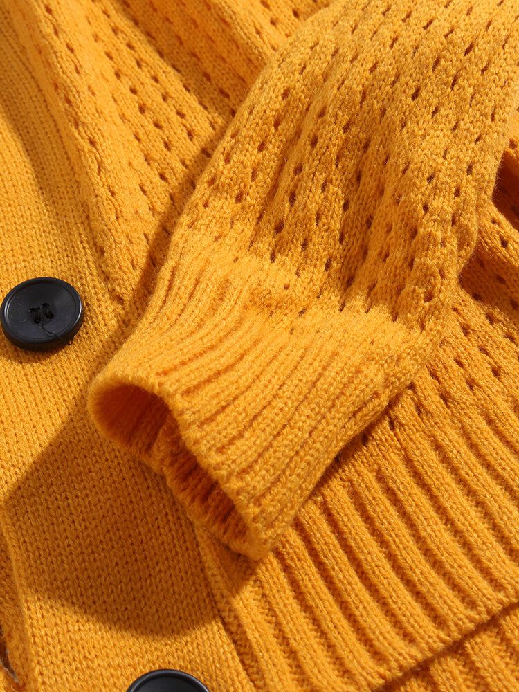 Ribbstickade Herr Med Ihålig Knapp Framtill Lapel Casual Långärmade Cardigans