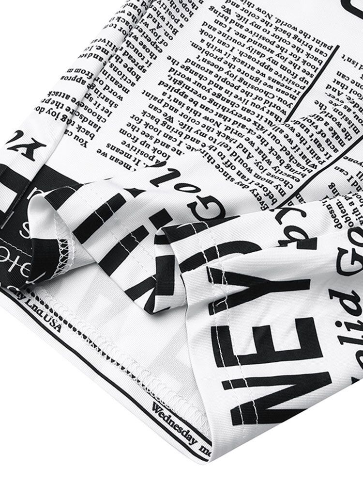 Casual Tidningstryck Shorts Med Hög Midja Sportleggings För Kvinnor