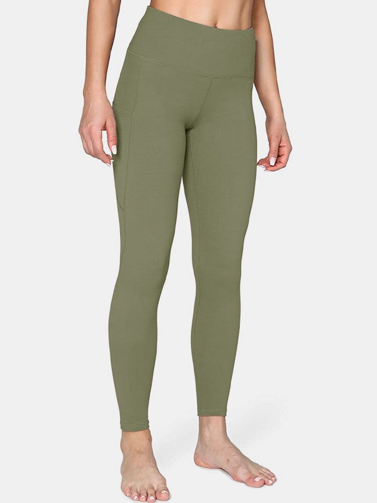 Dam Enfärgad Sidoficka Hip Lift Sport Yoga Legging