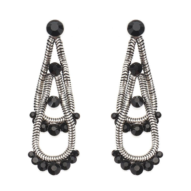 Jassy® Steampunk Kvinnor Örhängen Retro Antik Silverpläterad Svart Ädelsten Dubbel Lager Örhänge