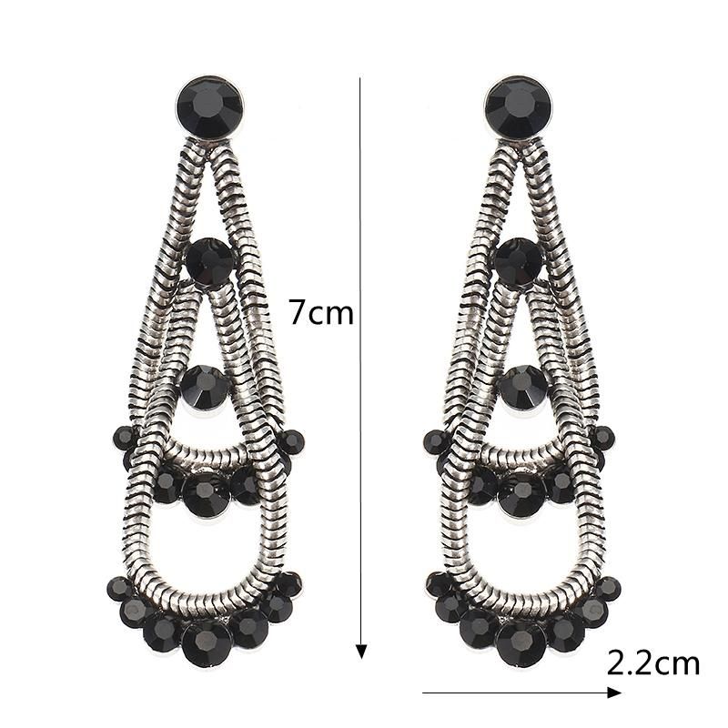 Jassy® Steampunk Kvinnor Örhängen Retro Antik Silverpläterad Svart Ädelsten Dubbel Lager Örhänge