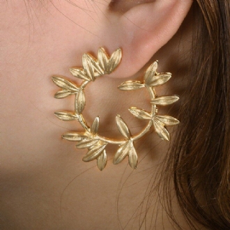 Mode Metall Hallow Leaves Örhängen Vintage Round Ear Stub Örhänge För Kvinnor