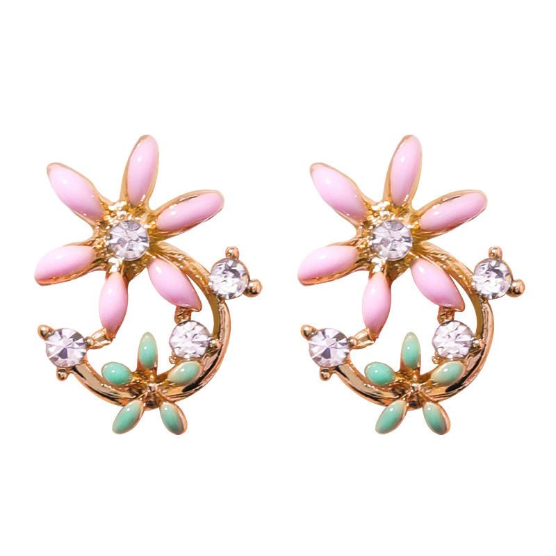 Sweet Flower Butterfly Stud Örhängen Anallergic Sterling Silver Needle Rhinestone Damörhängen