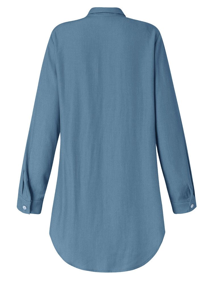 Dam Enfärgade Hela Knappar Långärmad Lapel Collar Casual Blusar