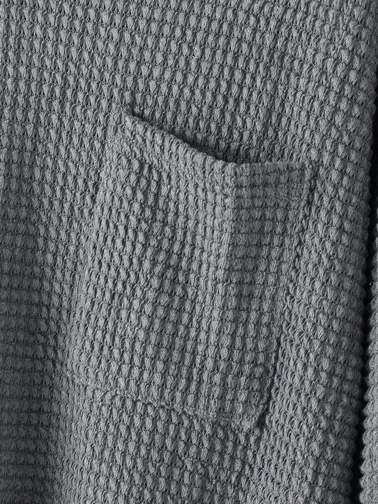 Dam V-ringad Textur Jacquard Bröstficka Långärmad Blus