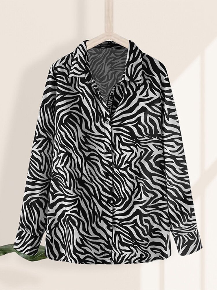 Dam Zebramönster Lapel Långärmad Casual Shirt