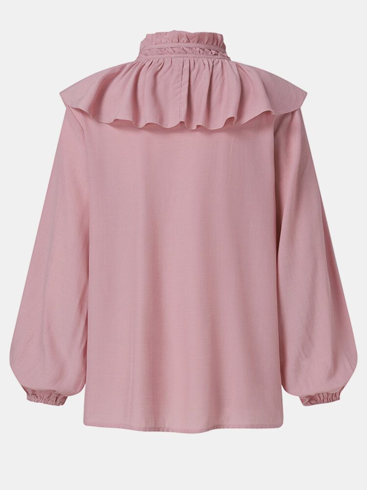 Kvinnor Enfärgad Ruffle Tie Neck Casual Långärmade Blusar
