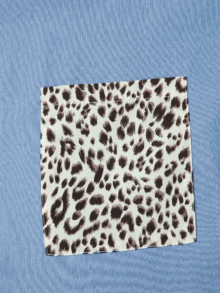 Kvinnor Leopardtryck Skarvningsknappar Bröstfickor Fritidsskjortor