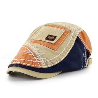 Collrown Herr Bomull Colorblock Patchwork Andningsbar Solskydd Kort Brätte Casual Vintage Framåt Hattar Basker Platta Kepsar