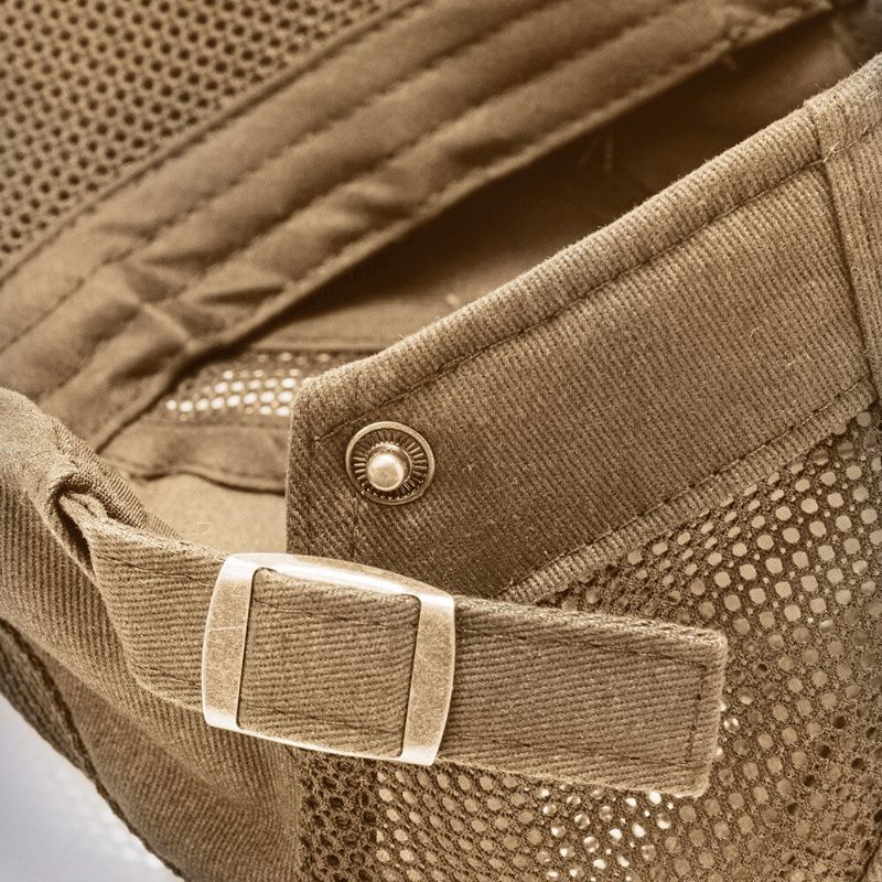 Collrown Herr Bomull Metall Märke Mesh Andningsbar Casual Utomhus Solskydd Fram Hatt Flat Hat Basker Cap
