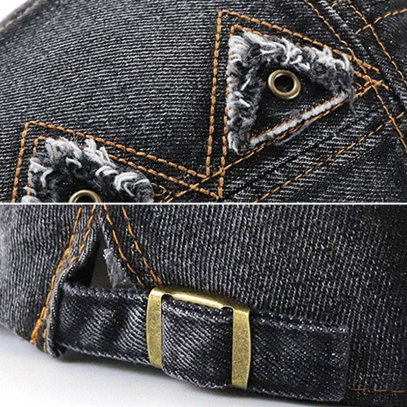 Collrown Herr Denim Distressed Frayed Andningsbar Solskydd Kort Brätte Casual Vintage Forward Hattar Basker Platta Kepsar