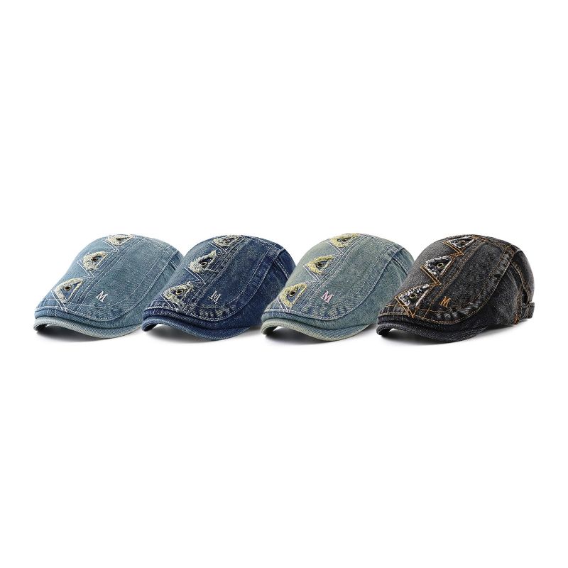 Collrown Herr Denim Distressed Frayed Andningsbar Solskydd Kort Brätte Casual Vintage Forward Hattar Basker Platta Kepsar