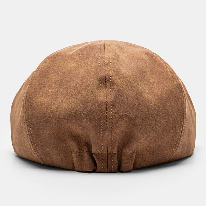 Collrown Herr Rub Color Pu Distressed Letter Brodery Vintage Octagonal Hat Flat Cap