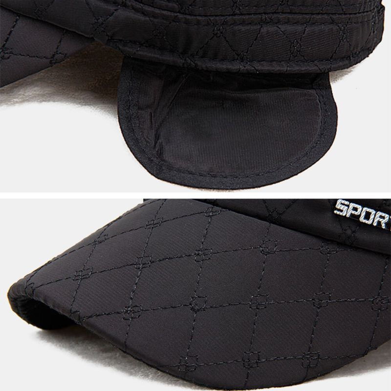 Herr Bomull Polyester Plädmönster Höst Vinter Tjock Varm Army Keps Kadett Mössa Utomhus Hörselskydd Hörselkåpor Vindtät Comfy Flat Top Cap Military Cap