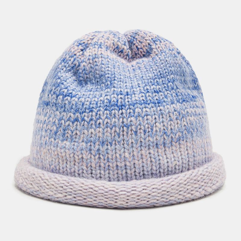 Kvinnor Blandad Färg Stickad Tie-dye Gradient Färg Vintage Mode Värme Brimless Beanie Hat