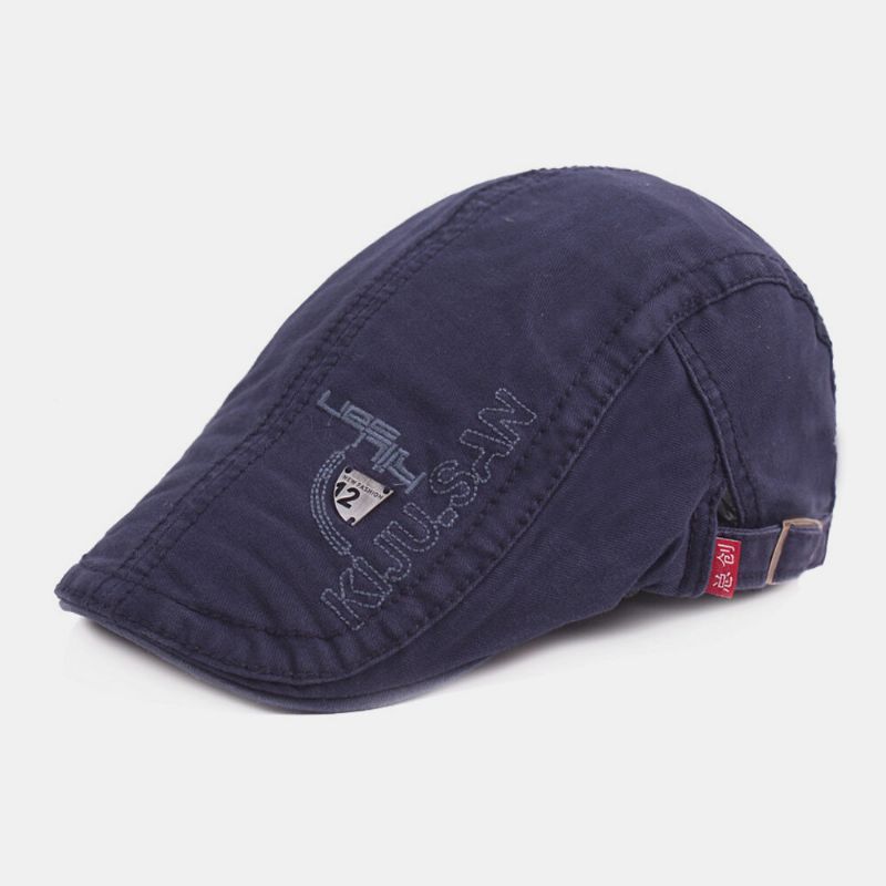 Män Bomull Causal Bokstavsmönster Metallemblem Platt Hatt Solskydd Hatt Basker Hatt Framåt Hatt