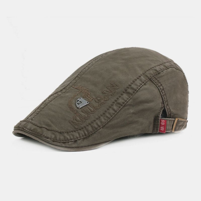 Män Bomull Causal Bokstavsmönster Metallemblem Platt Hatt Solskydd Hatt Basker Hatt Framåt Hatt