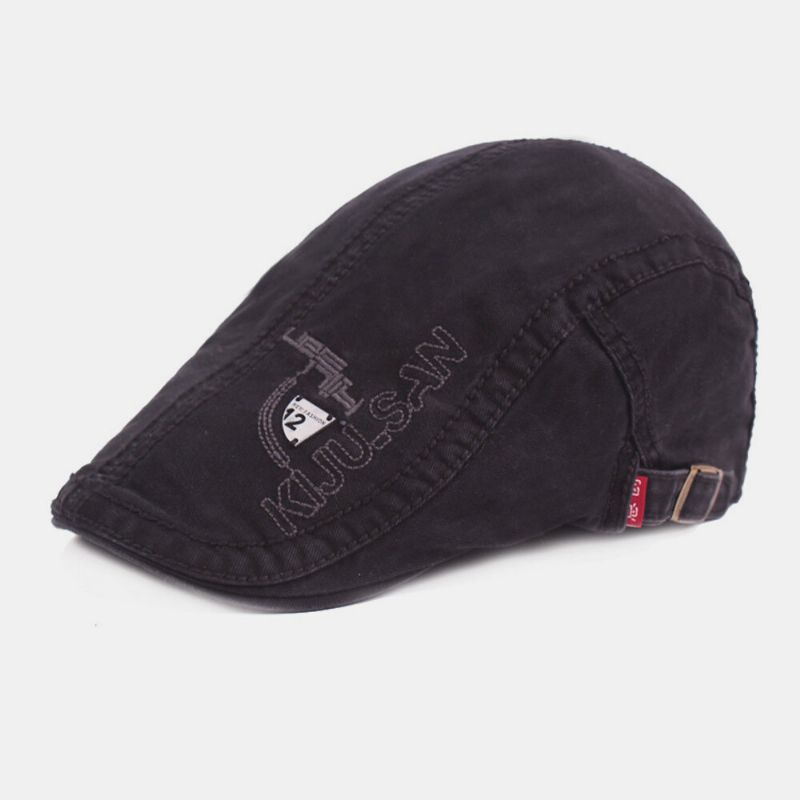 Män Bomull Causal Bokstavsmönster Metallemblem Platt Hatt Solskydd Hatt Basker Hatt Framåt Hatt