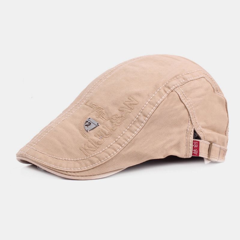 Män Bomull Causal Bokstavsmönster Metallemblem Platt Hatt Solskydd Hatt Basker Hatt Framåt Hatt
