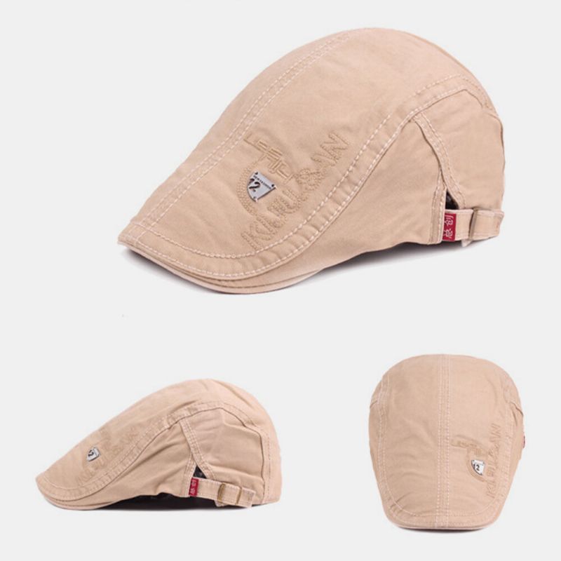Män Bomull Causal Bokstavsmönster Metallemblem Platt Hatt Solskydd Hatt Basker Hatt Framåt Hatt