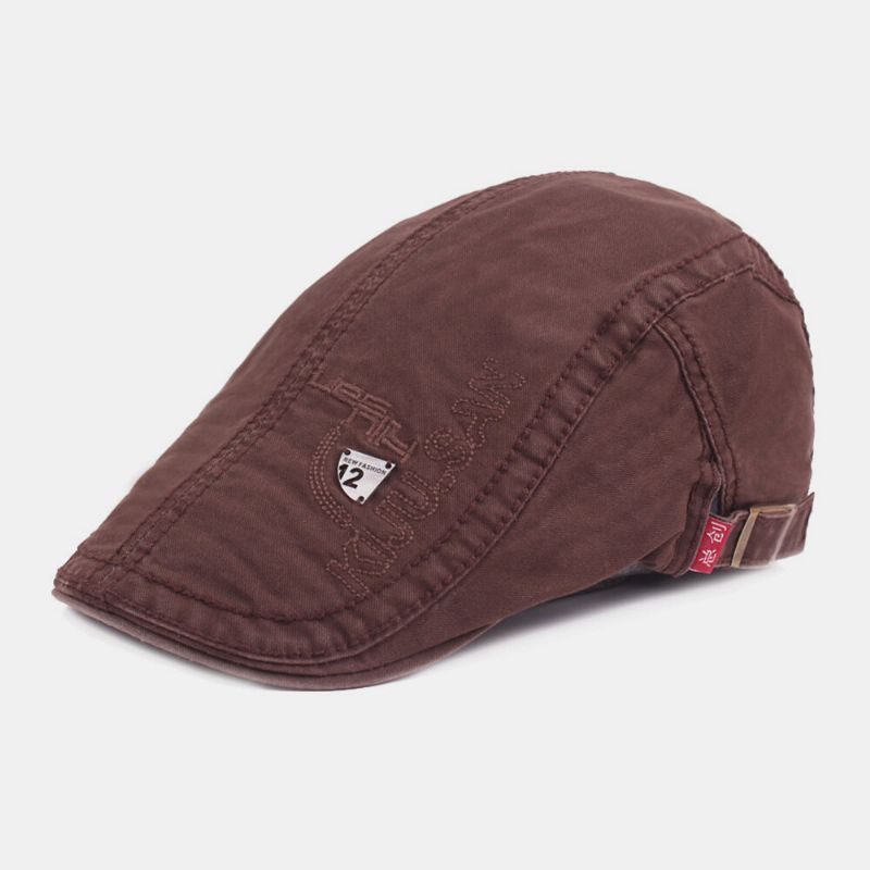Män Bomull Causal Bokstavsmönster Metallemblem Platt Hatt Solskydd Hatt Basker Hatt Framåt Hatt