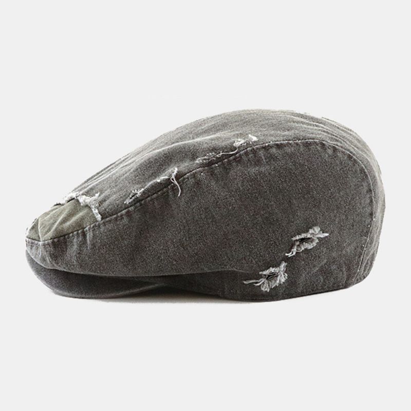 Män Bomull Distressed Sliten Hål Basker Brevbroderi Andas Framåt Cap Flat Cap