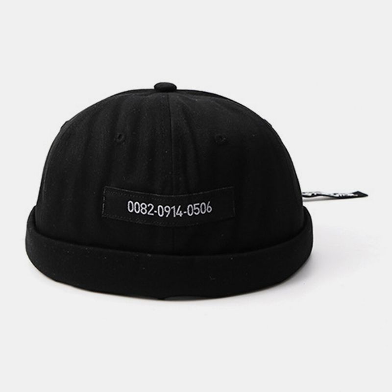 Män Bomull Numbers Slogan Patch Street Retro Brättelös Beanie Hyresvärd Keps Skull Cap