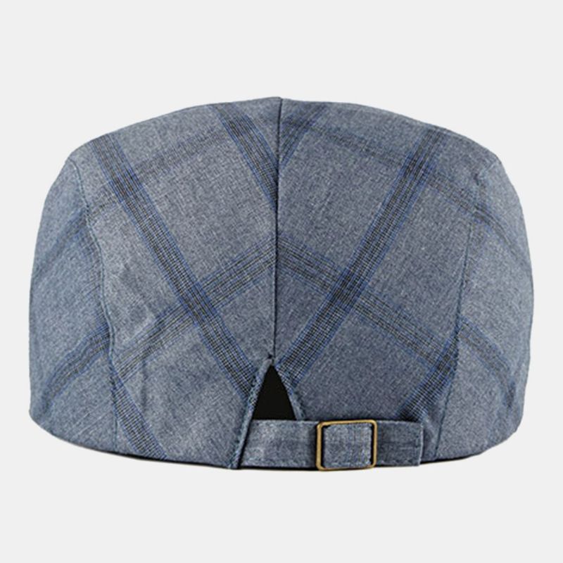 Män Bomull Plädmönster Tunt Andas Brittisk Retro Forward Hatt Flat Cap Basker Cap