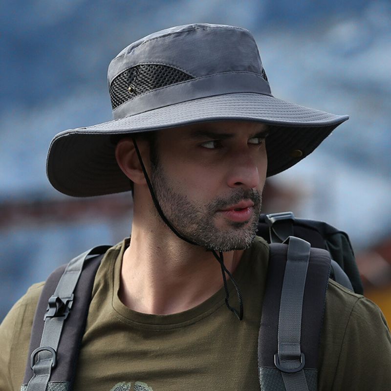 Män Bred Brätte 9cm Utomhusfiske Klättring Uv-skydd Solskydd Vattentät Ventilerande Bucket Hat