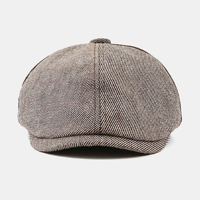 Män Brittisk Kontrastfärgsömmar Åttakantig Hatt Retro Elastiskt Band Design Målare Keps Basker Platt Keps