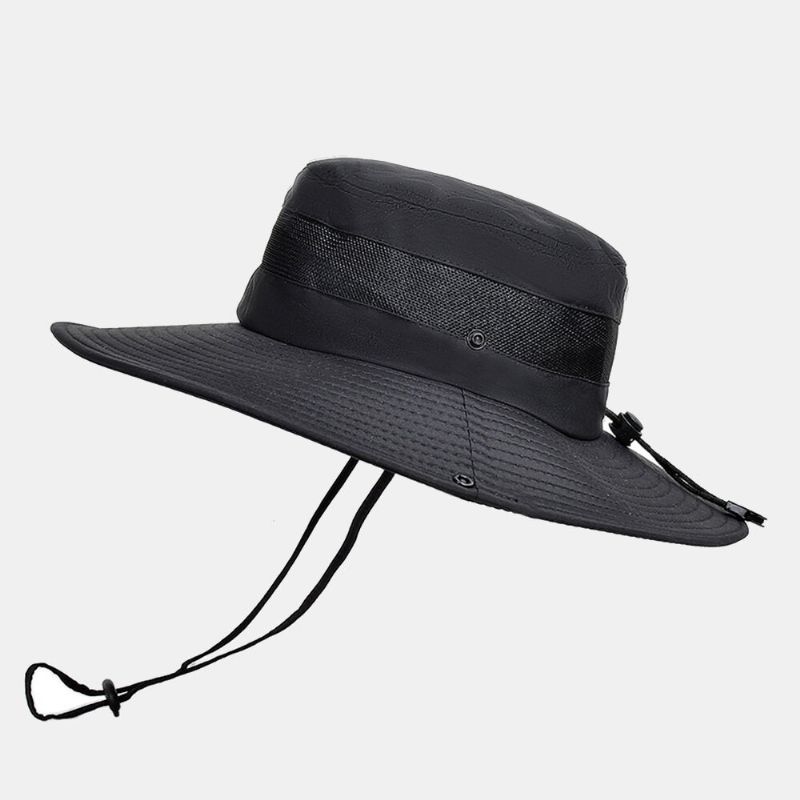Män Bucket Hat Nylon Mesh Patchwork Solid Andas Bred Brätte Solskyddsmedel Utomhus Fiske Klättring Bucket Hat