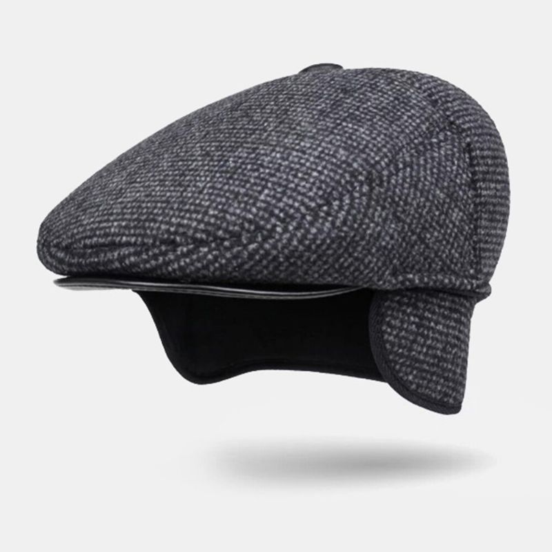 Män Casual Höst Vinter Varmt Hörselskydd Tjocka Framåt Hatt Utomhus Cool-skydd Newsboy Keps Baskrar Platt Hatt Körhatt