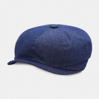 Män Denim Patchwork Basker Keps Casual Retro Elastiskt Band Åttakantig Hatt Flat Hat Painter Newsboy Keps