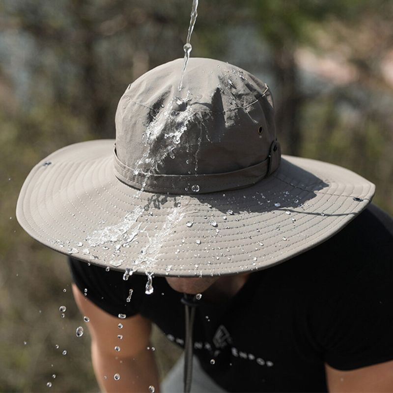 Män Dubbel Användning Anti-uv Bucket Hat Stor Brätte Vindtätt Rep Justerbar Utomhusfiske Solskyddshatt