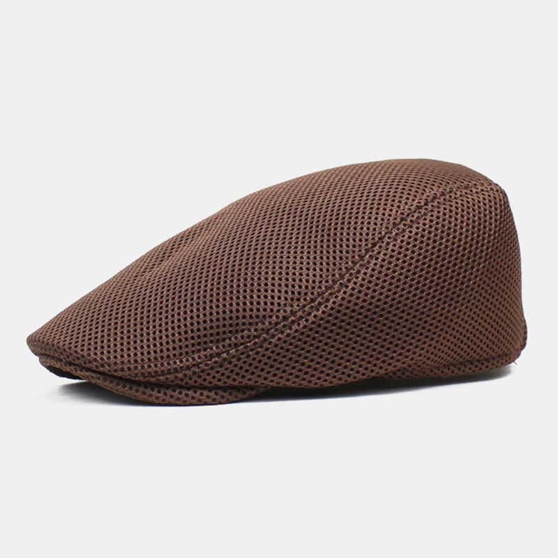 Män Newsboy Keps Polyester Mesh Tyg Enfärgad Elastisk Justerbar Utomhus Andas Solskydd Fram Hatt Basker Platt Keps