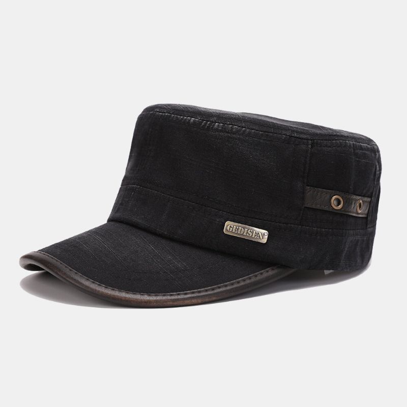 Män Nödställda Tvättad Storbrättad Kadettmössa Bomull Utomhus Casual Retro Solcreme Militär Keps Platt Keps