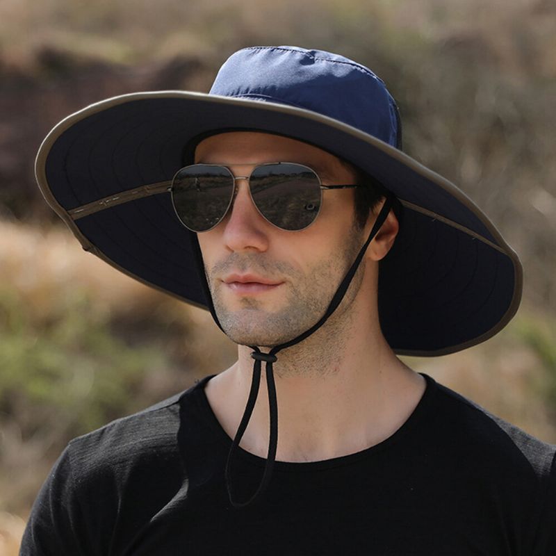 Män Solid Hopfällbar Solskyddsmössa Väska Brätte Vindtätt Rep Sommar Utomhus Bergsbestigning Suncreen Bucket Hat