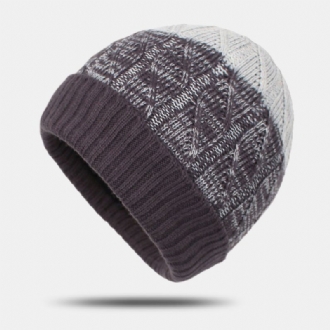 Unisex Akryl Blandad Färg Stickad Plus Sammetsrandig Jacquard Förtjockad Värme Brättelös Mössa