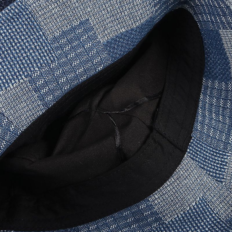 Unisex Bomull Pläd Colorblock Denim Distressed Vintage Casual Solskydd Vikbara Platta Hattar Bucket Hats