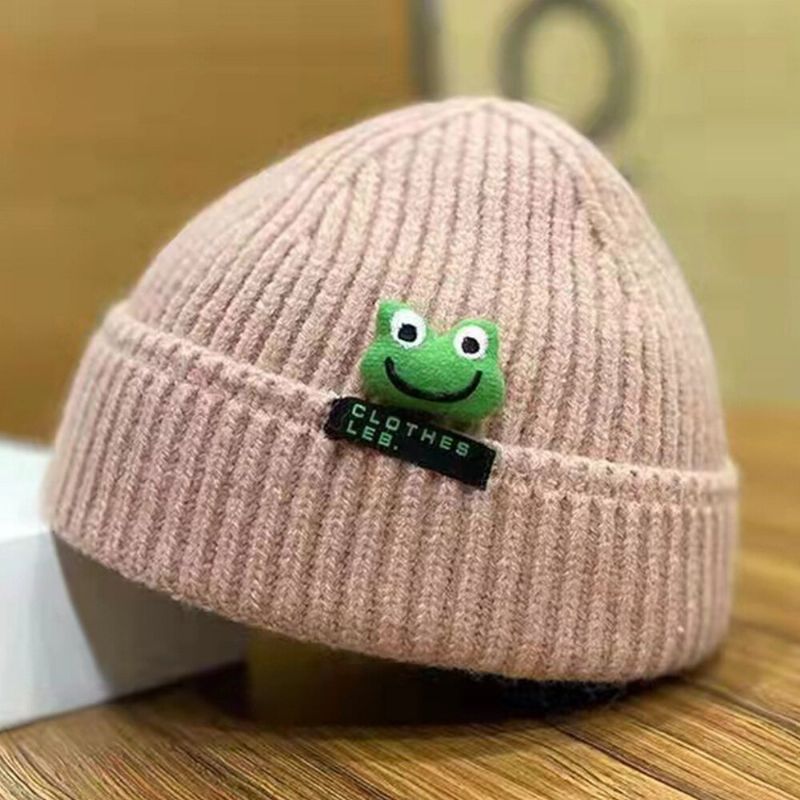 Unisex Mössor Tecknad Groda Docka Dekoration Bokstavslapp Hyresvärd Keps Döskalle Stickad Mössa