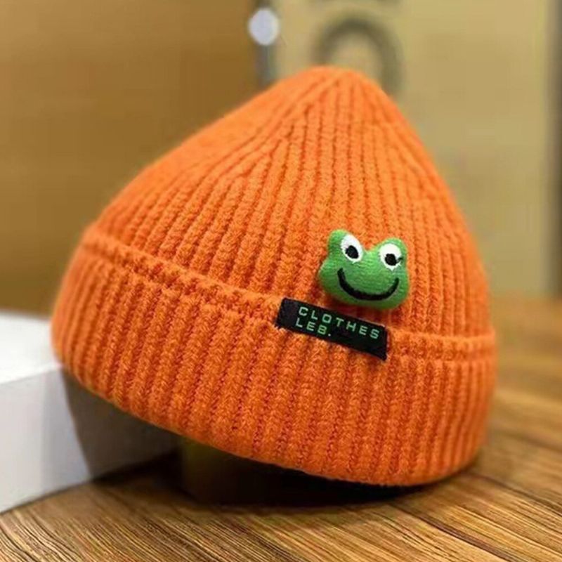 Unisex Mössor Tecknad Groda Docka Dekoration Bokstavslapp Hyresvärd Keps Döskalle Stickad Mössa